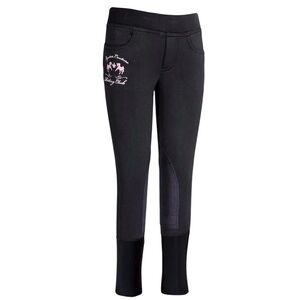 New Equine Couture Girl’s Riding Club Pull-On Winter Breeches Leggings Black 14